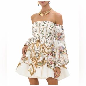 Camilla Multicolor Off The Shoulder Floral and Gold Women's Mini Dress